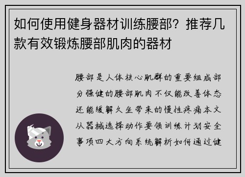 如何使用健身器材训练腰部？推荐几款有效锻炼腰部肌肉的器材
